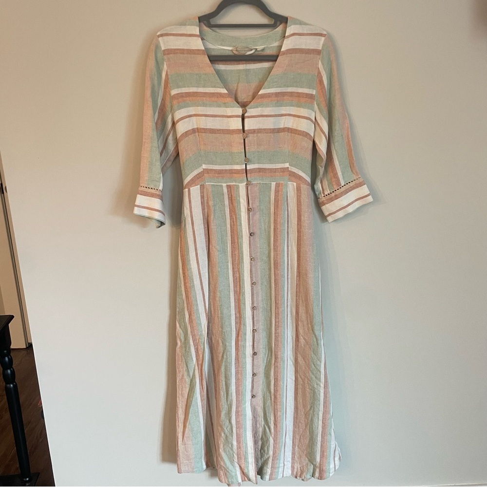 Soft Surroundings Striped Linen Blend Maxi Dress Size PS